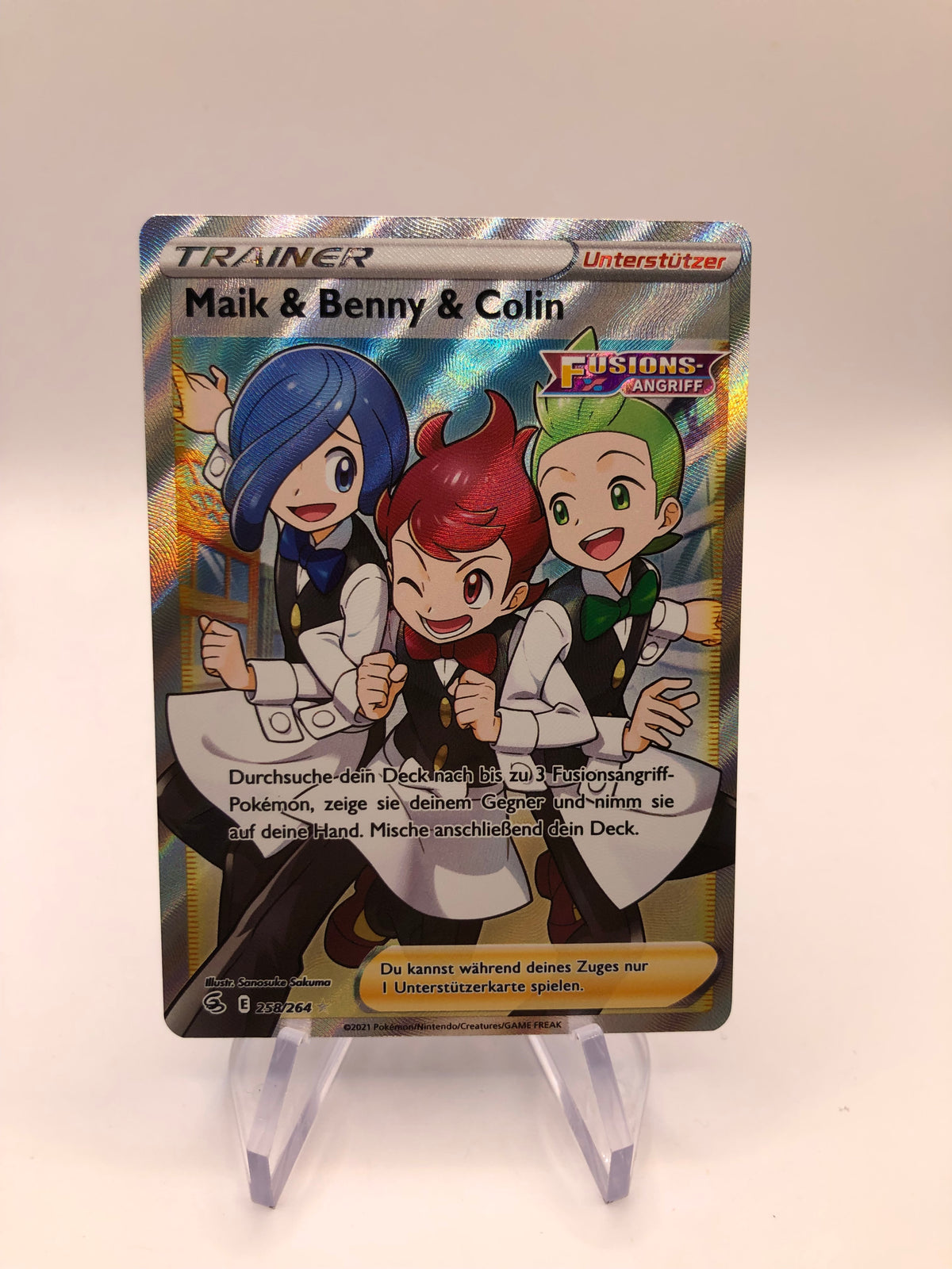 Pokemon Karte Trainer Mike & Benny & Colin 258/264 Deutsch