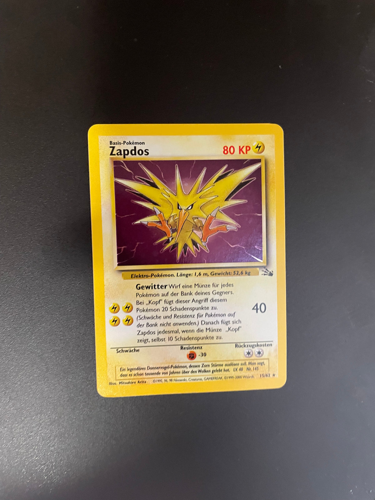 Pokemon Karte Holo Zapdos 15/62 Deutsch