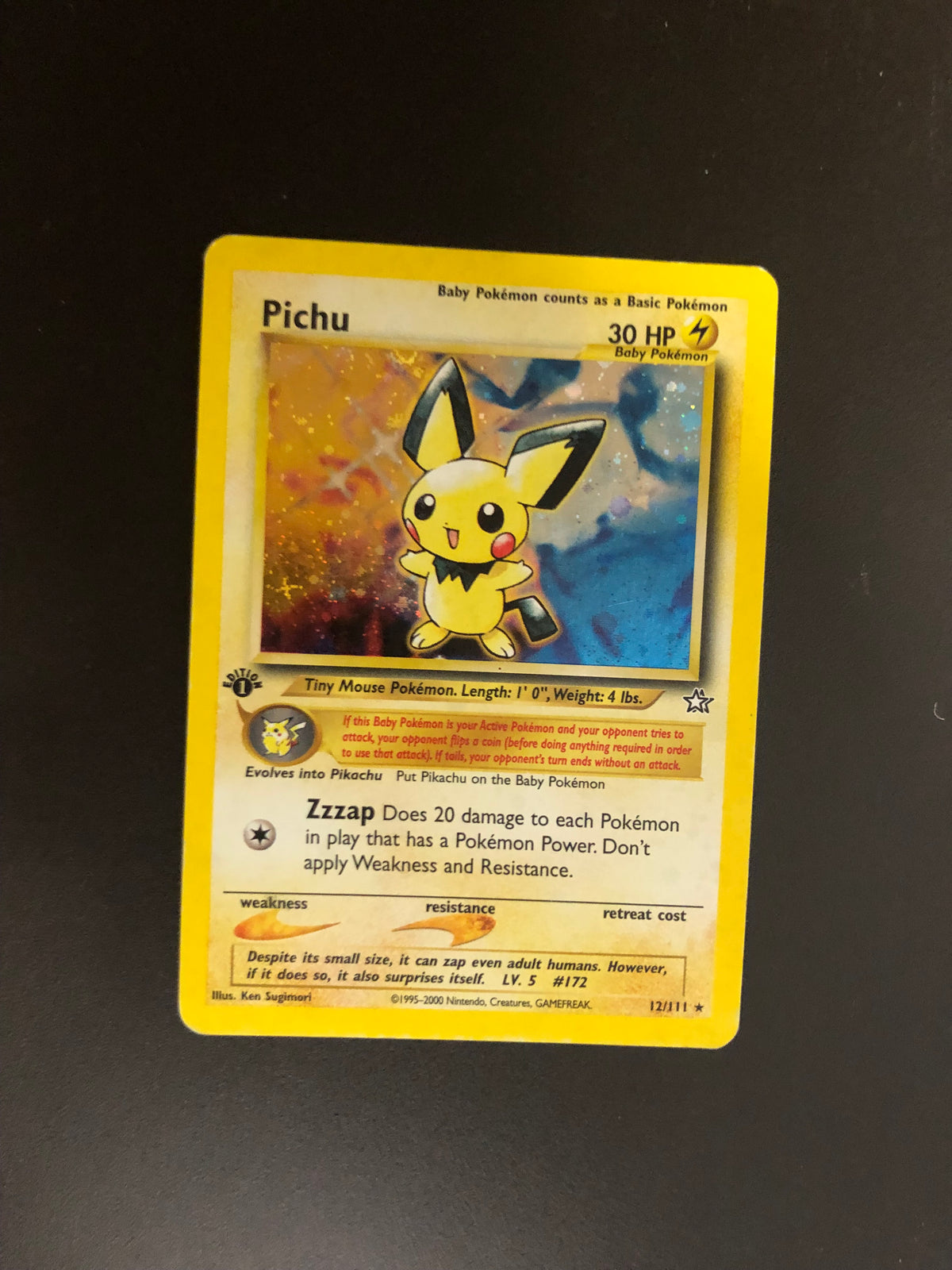 Pokemon Karte Holo 1.Edition Pichu 12/111 Englisch