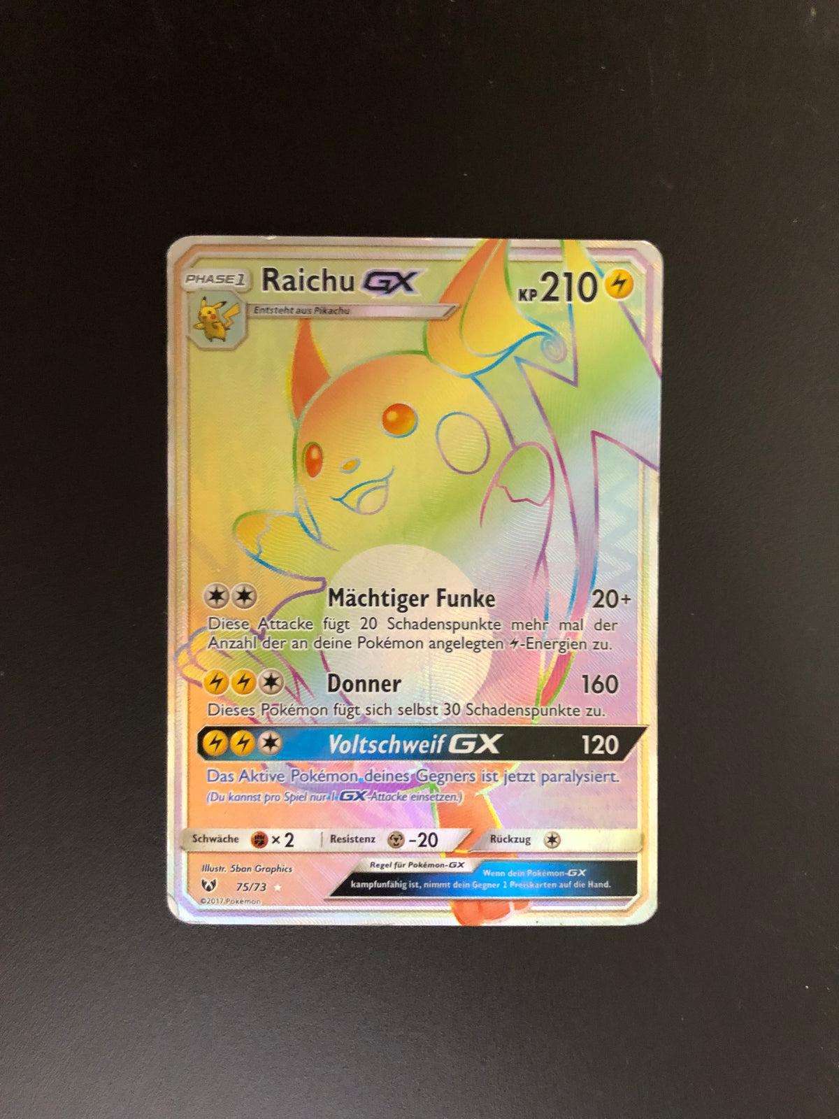 Pokemon Karte GX Rainbow Raichu 75/73 Deutsch