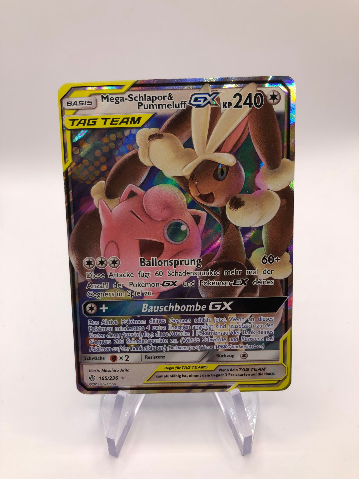 Pokemon Karte GX Tag Team Mega-Schlapor & Pummeluff 165/236 Deutsch