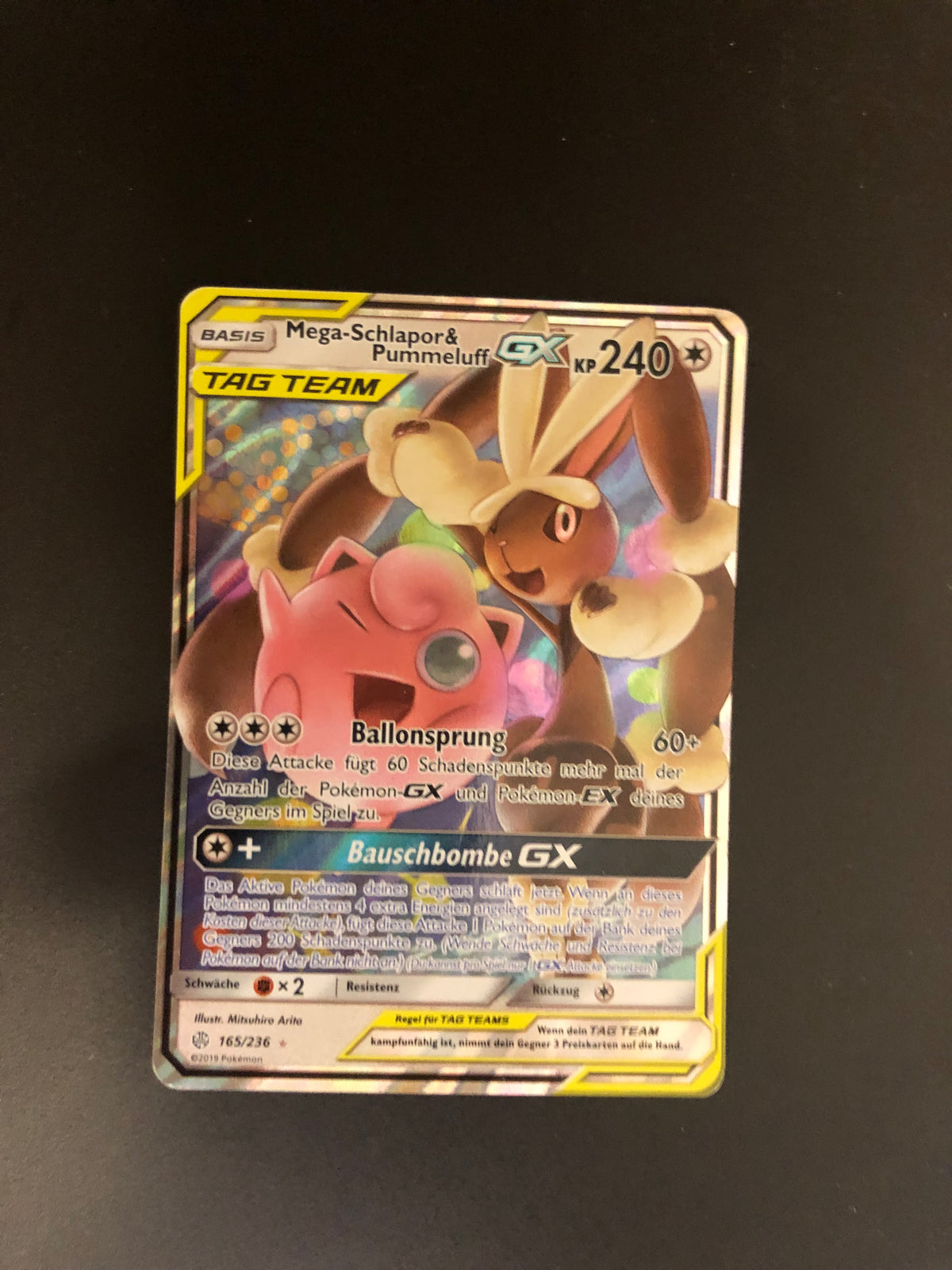 Pokemon Karte Tag Team GX Mega-Schlapor & Pummeluff 165/236 Deutsch