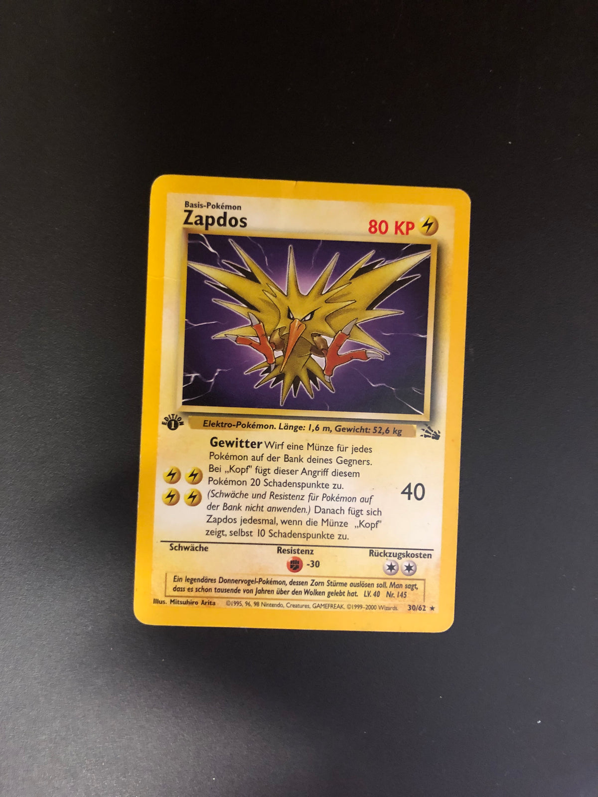 Pokemon Karten Fossil 1st Edition Zapdos 30/62 Deutsch