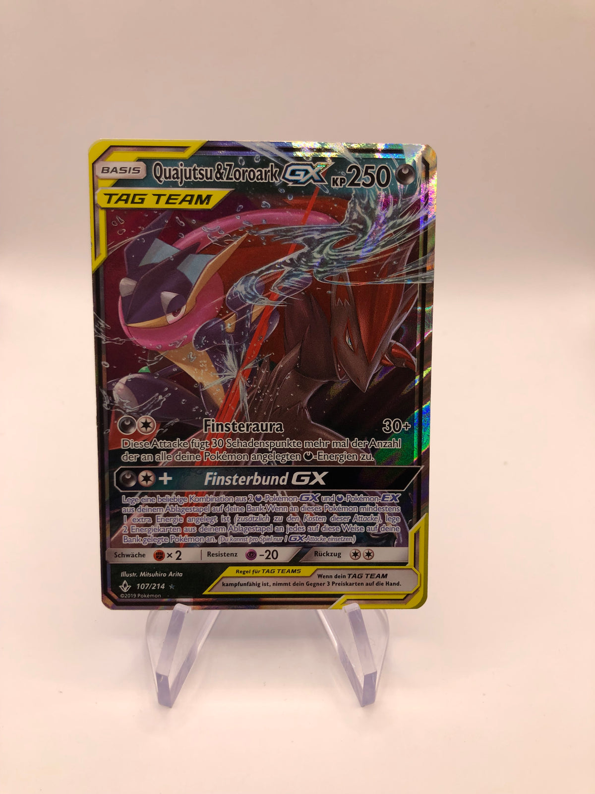 Pokemon Karte GX Tag Team Quajutsu&Zoroark 107/214 Deutsch