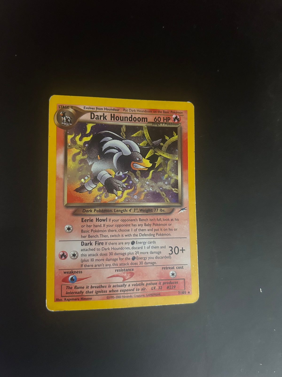 Pokemon Karte Holo Neo Dunkles Hundemon 7/105 Englisch