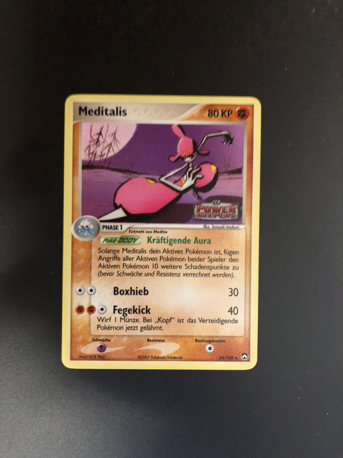 Pokemon Karte Revers Stamp Meditalis 34/108 Deutsch