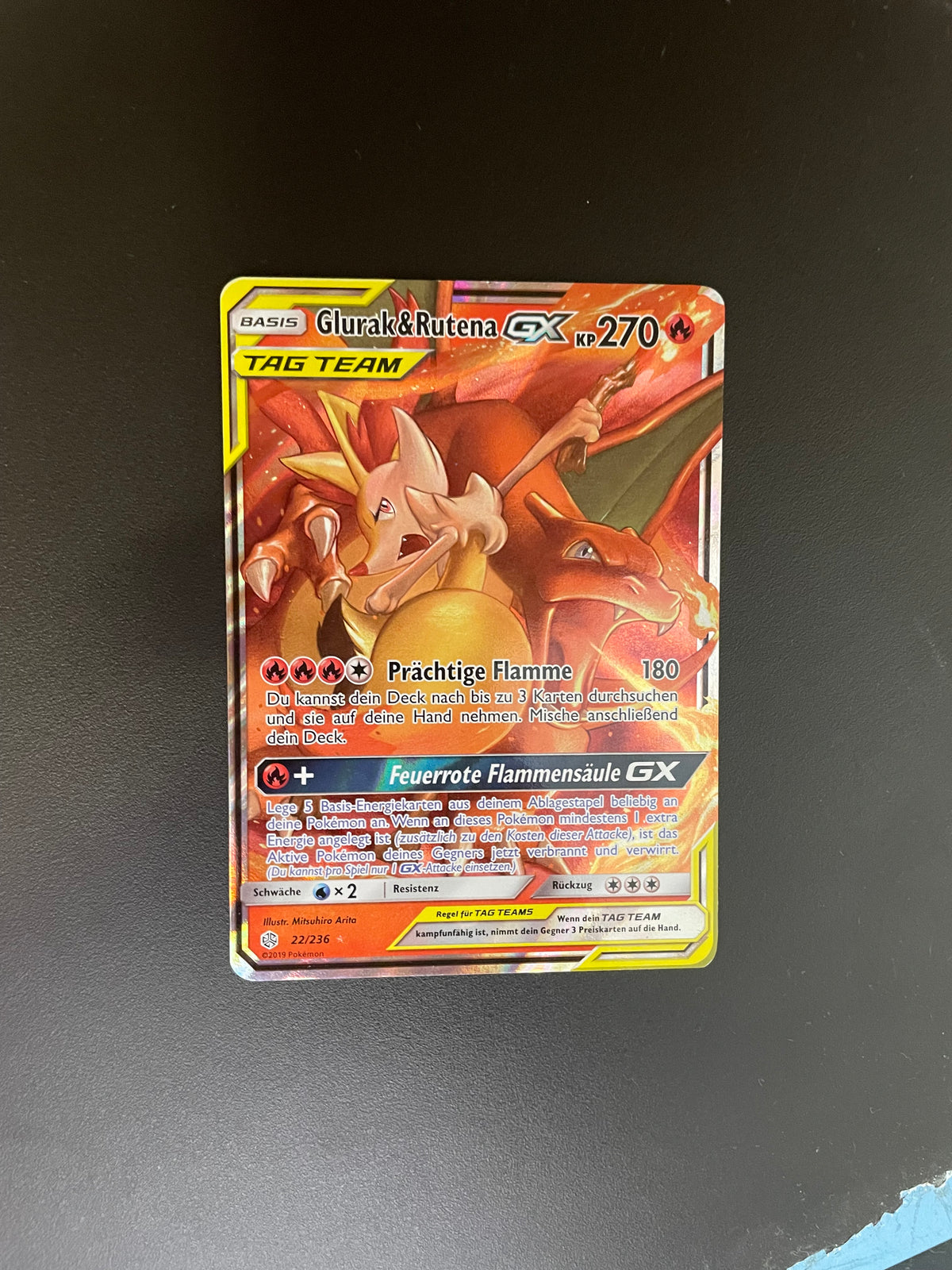 Pokemon Karte GX Tag Team Glurak&Rutena 22/236 Deutsch