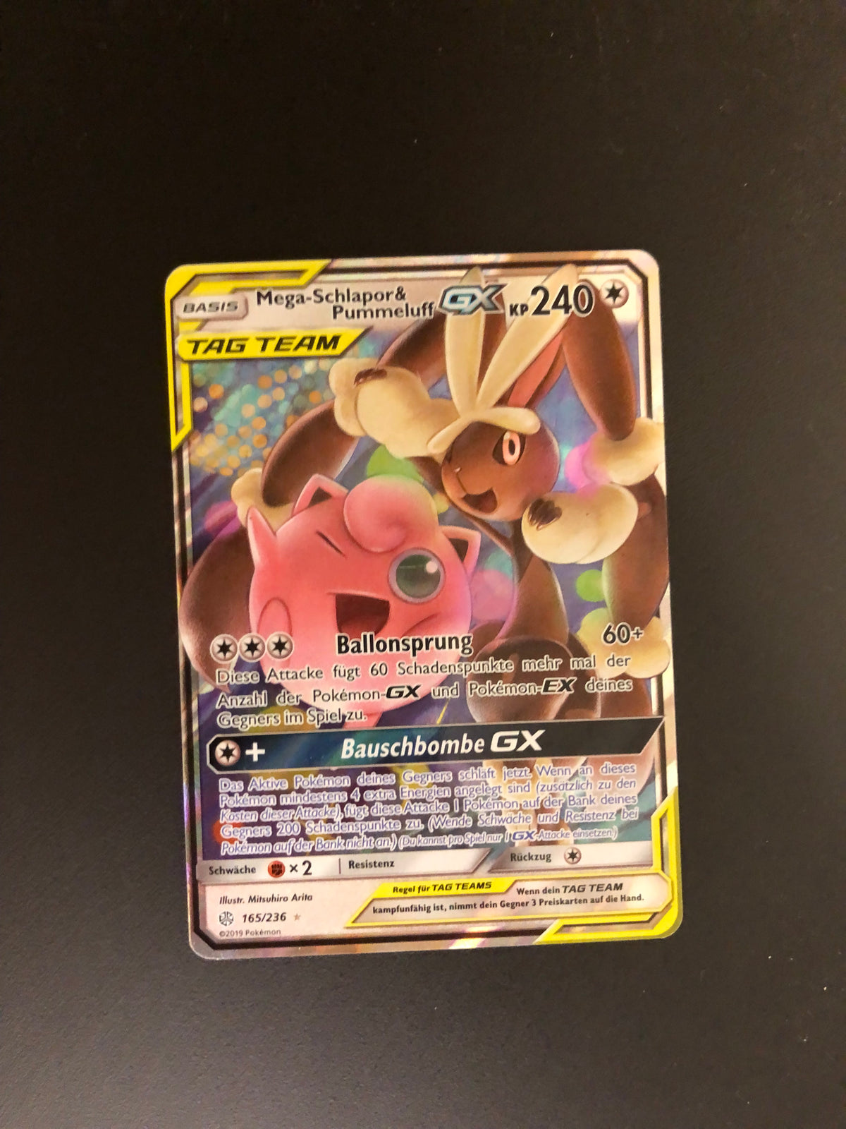Pokemon Karte GX Tag Team Mega-Schlapor & Pummeluff 165/236 Deutsch