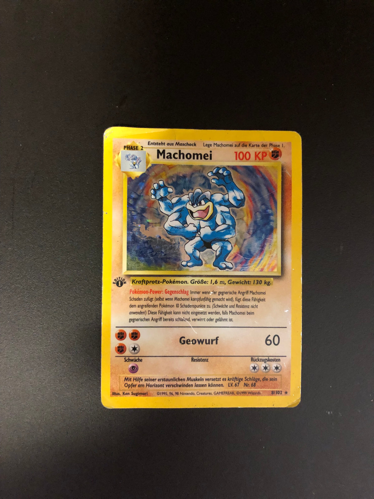 Pokemon Karte Holo 1.Edition Base Set Machomei Deutsch