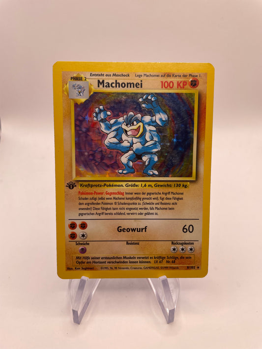 Pokémon Karte Holo 1st Edition Machomei 8/102 Deutsch