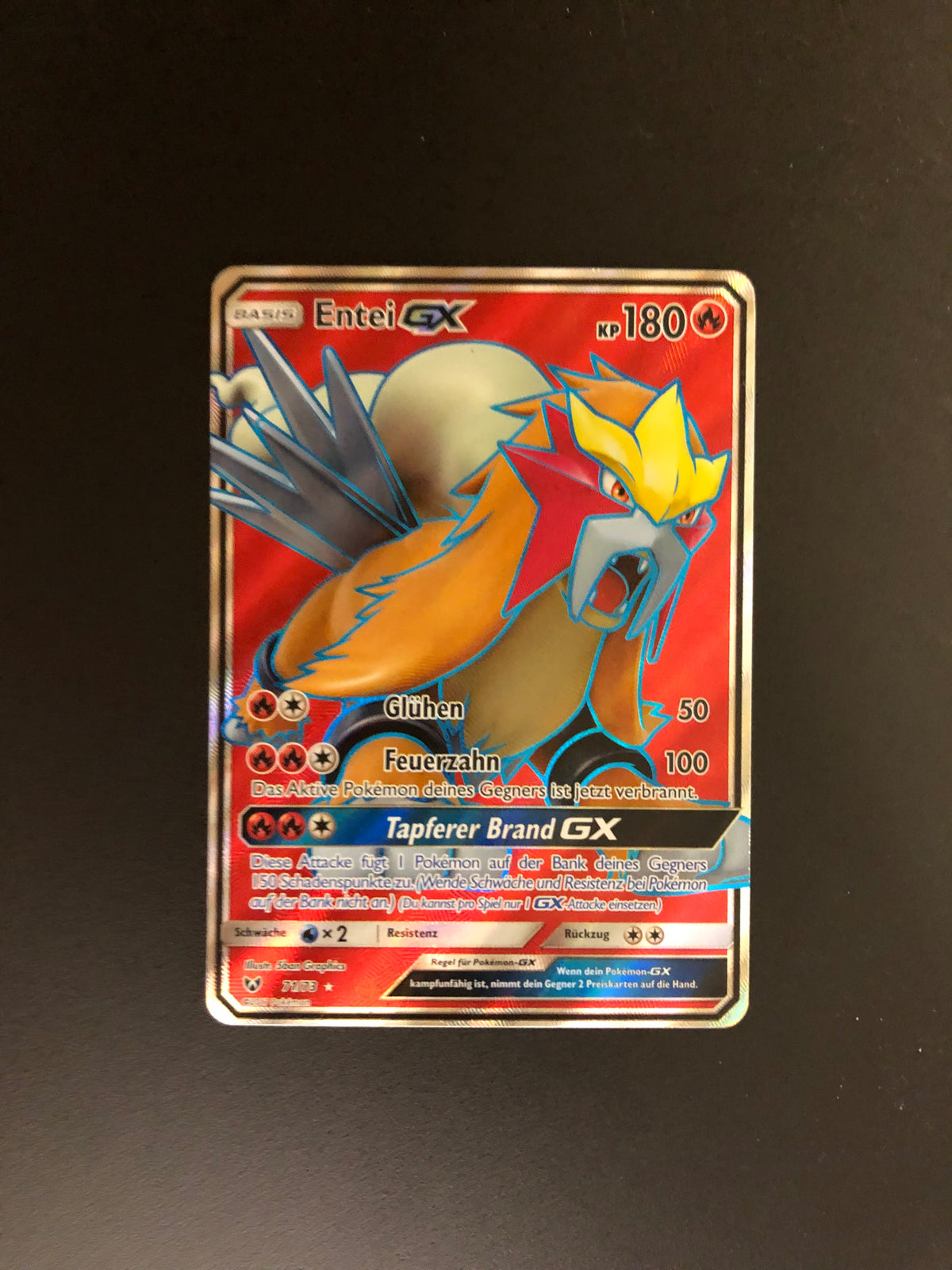 Pokemon Karte GX Fullart Entei 71/73 Deutsch