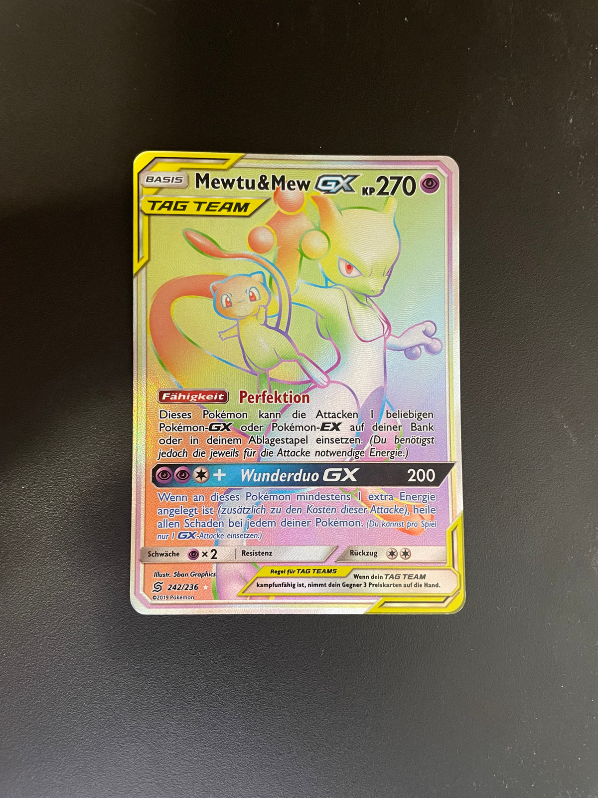 Pokemon Karte GX Tag Team Rainbow Mewtu & Mew 242/236 Deutsch