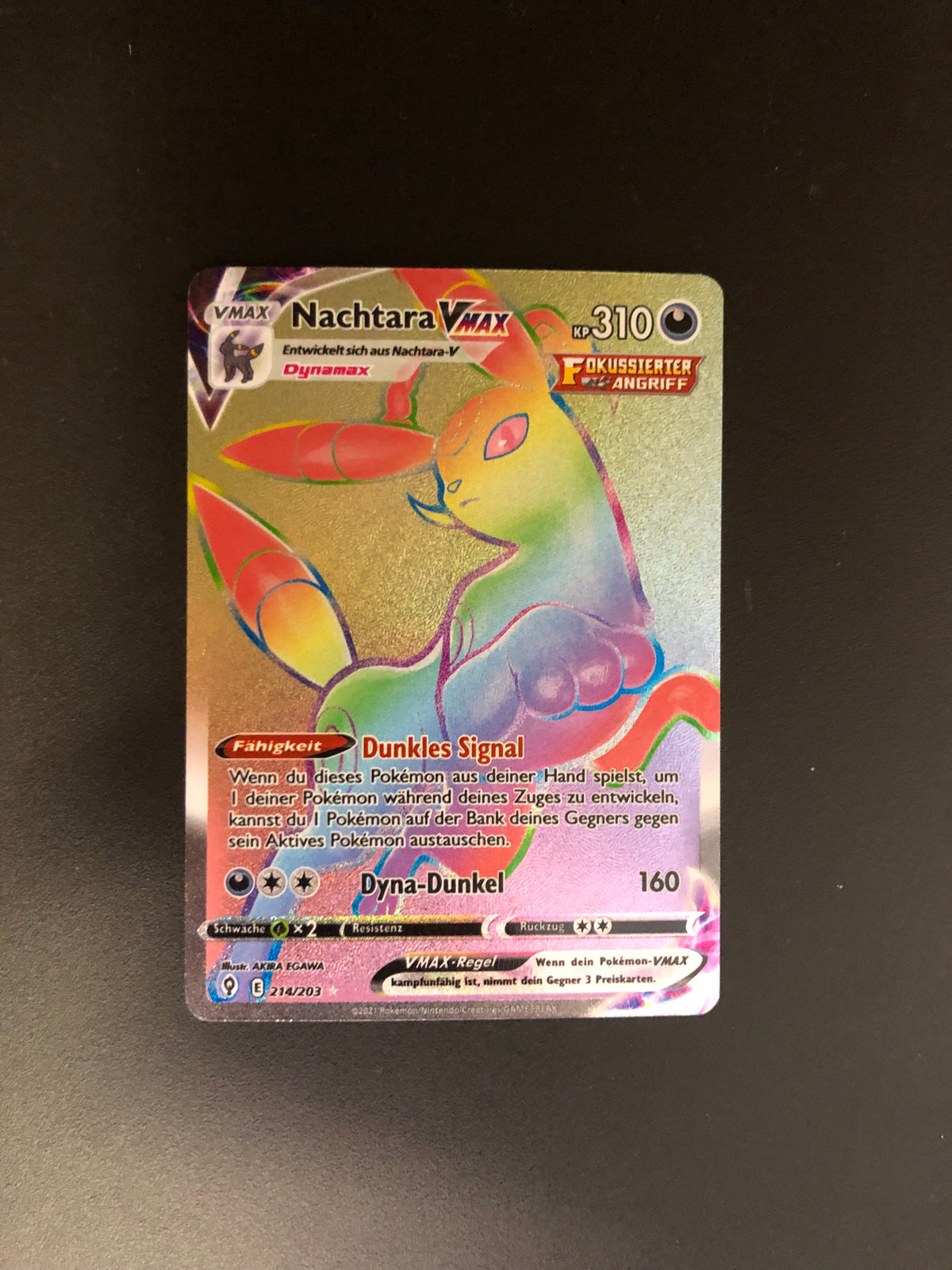 Pokemon Karte Vmax Rainbow Nachtara 214/203 Deutsch