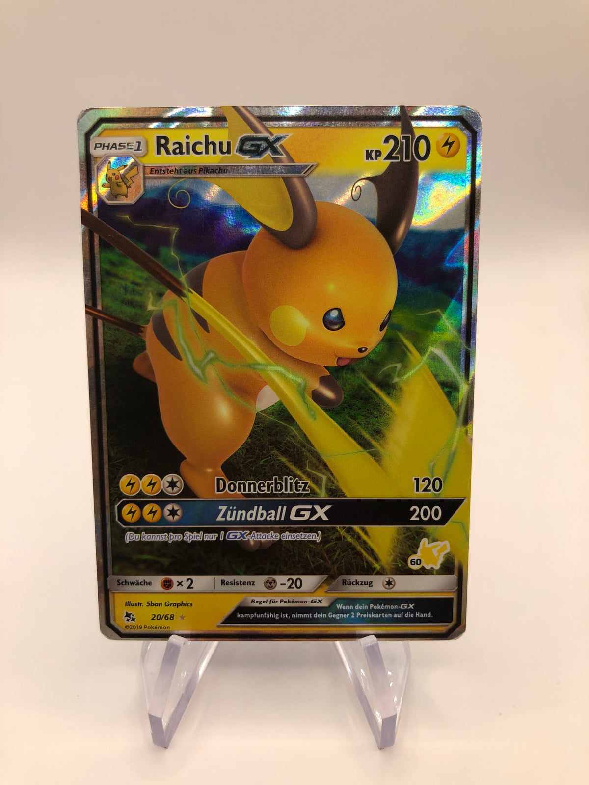 Pokemon Karte GX Raichu 20/68 Deutsch