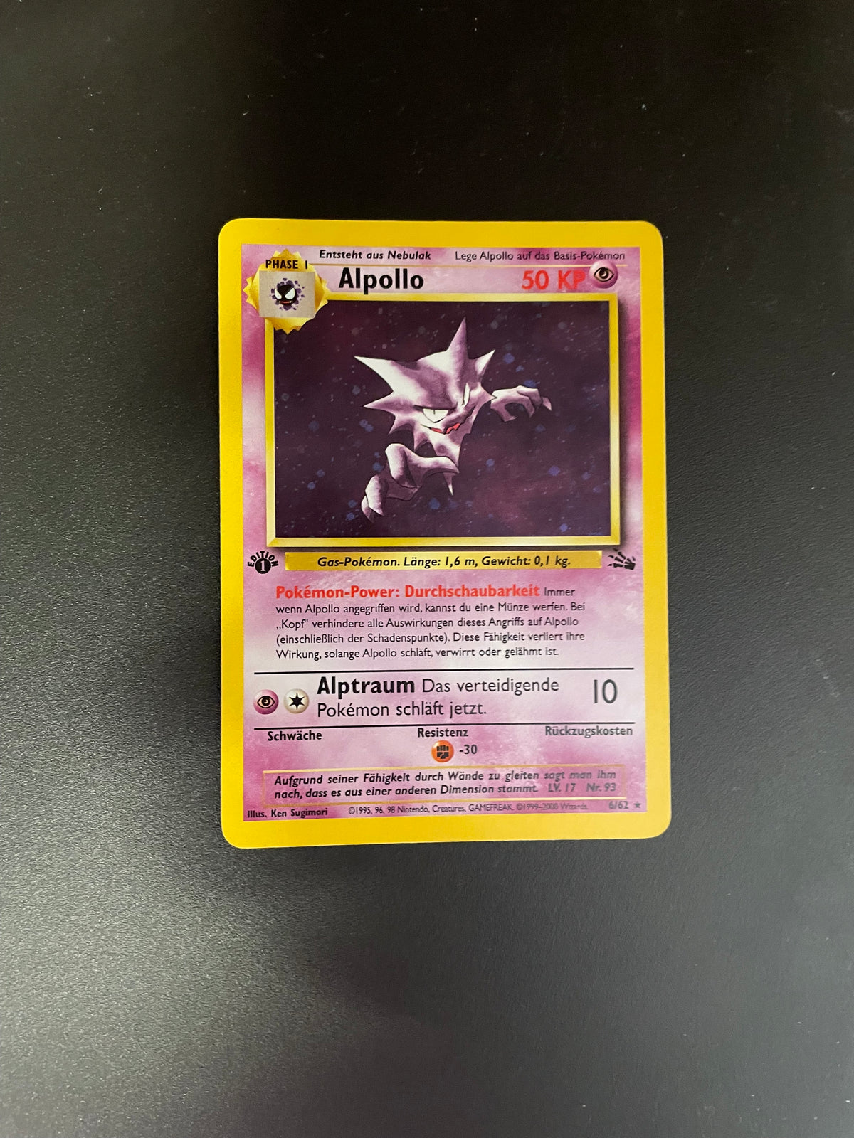Pokemon Karte Holo 1.Edition Alpollo 6/62 Deutsch
