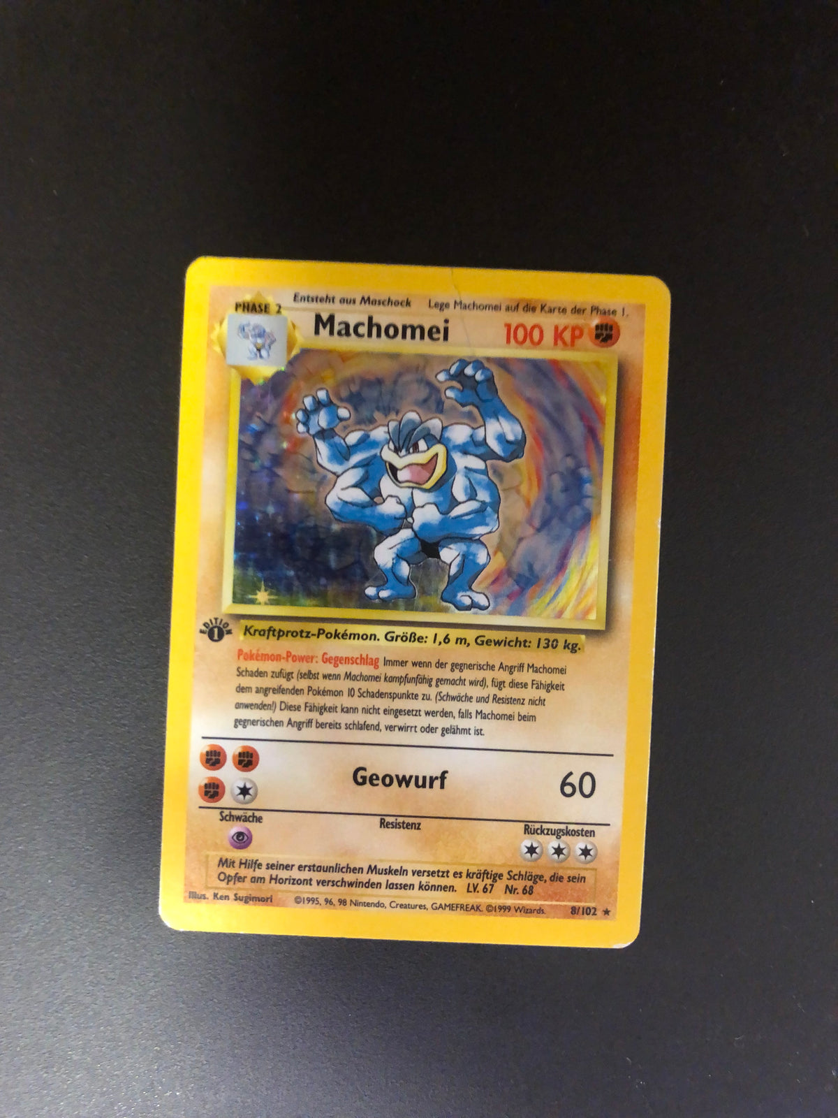 Pokemon Karten Holo Machomei 1st Edition 8/102 Deutsch