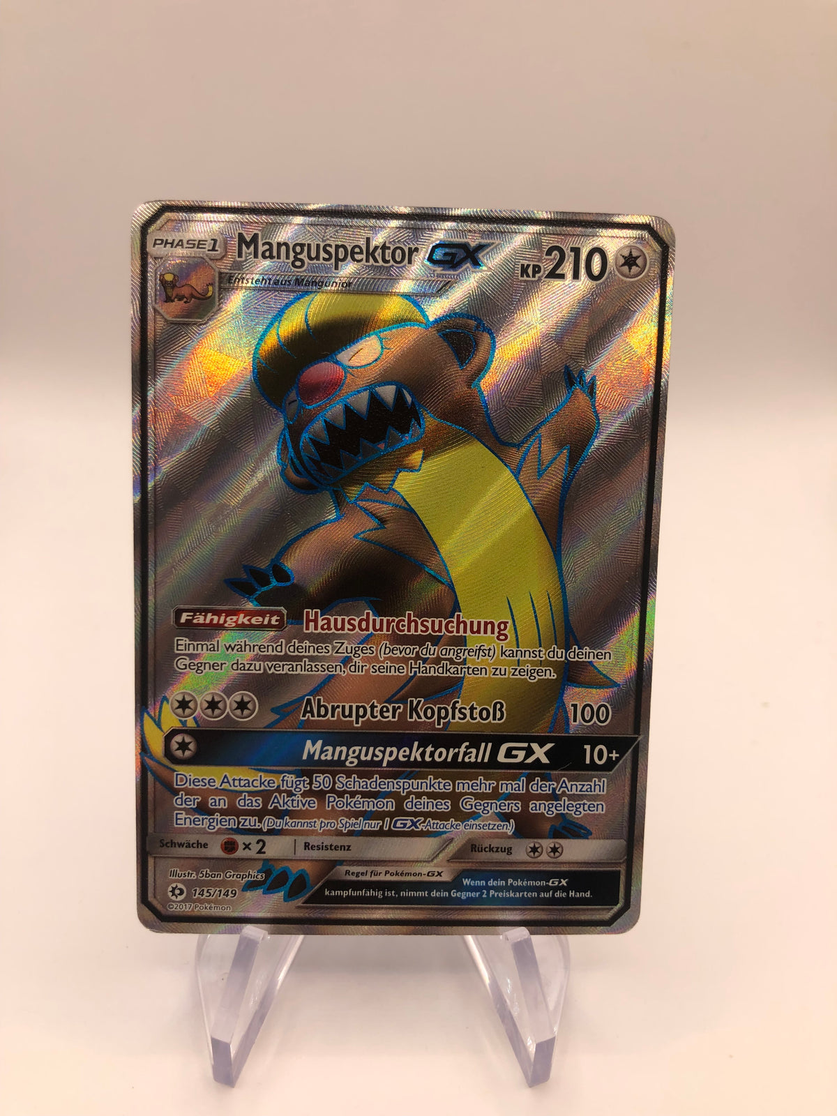 Pokémon Karte GX Fullart Manguspektor 145/149 Deutsch