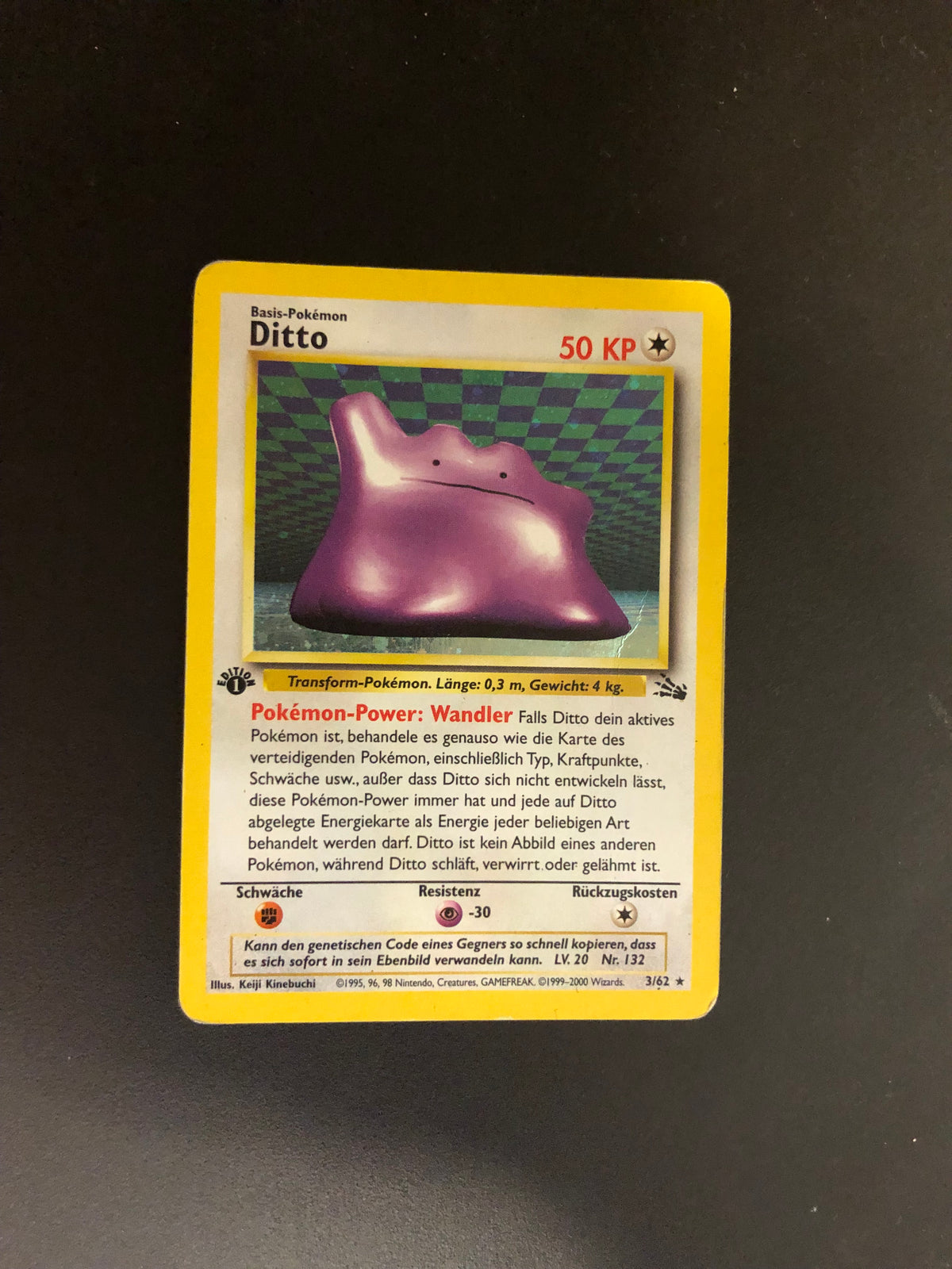 Pokemon Karte Holo 1.Edition Fossil Ditto 3/62 Deutsch