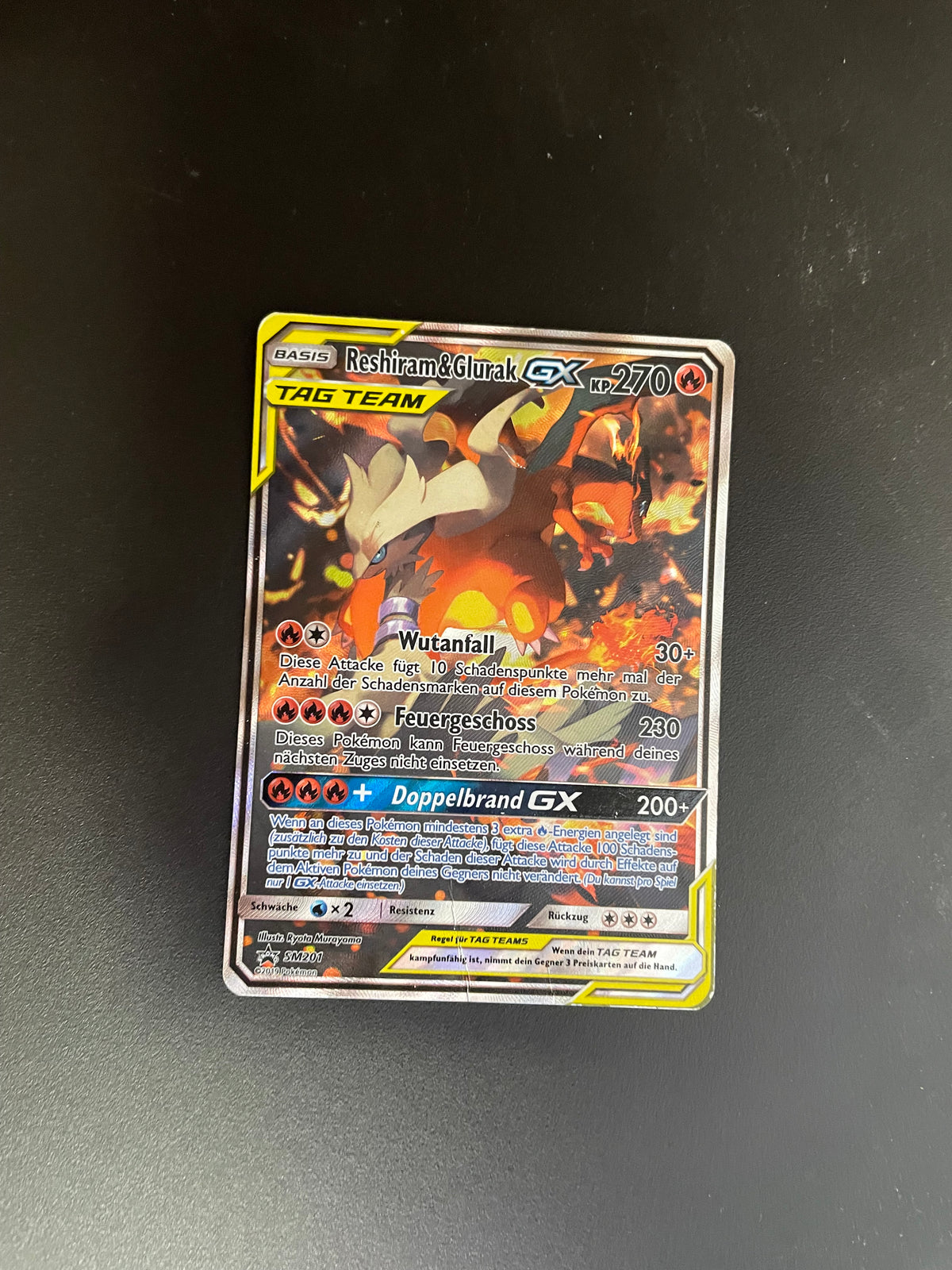 Pokemon Karte GX Tag Team Promo Reshiram & Glurak SM201 Deutsch