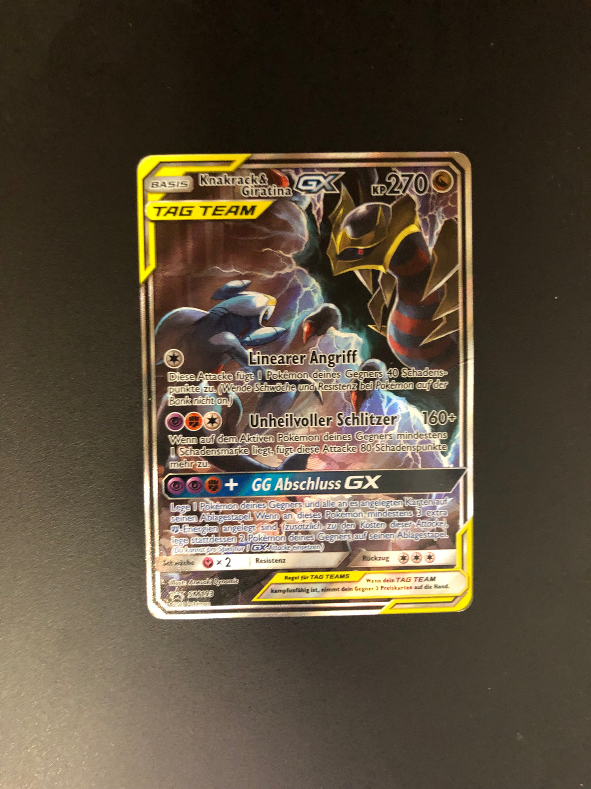 Pokemon Karte Alt-Art Tag Team Knakrack und Giratina SM193 Deutsch