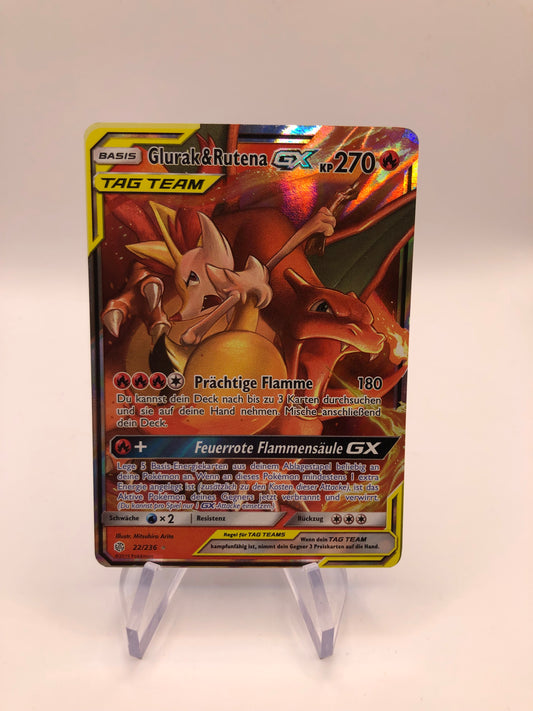 Pokemon Karte GX Tag Team Glurak & Rutena 22/236 Deutsch