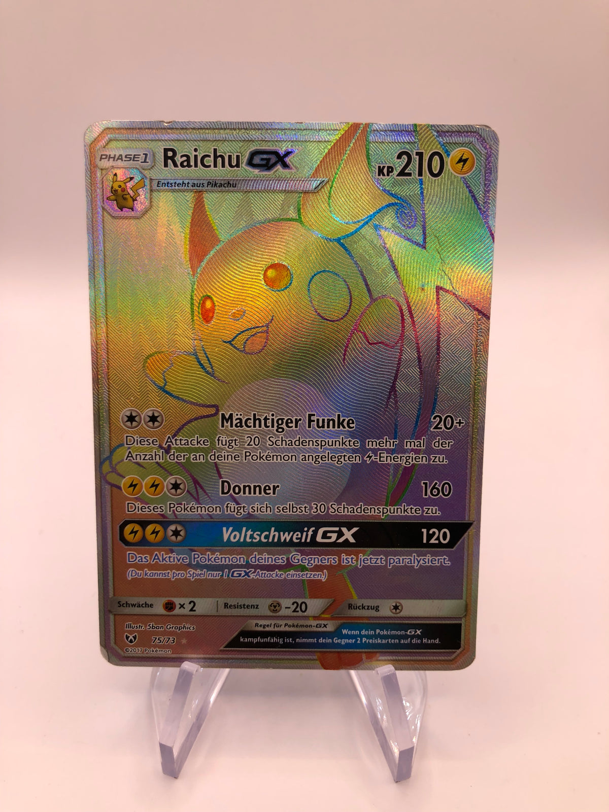 Pokemon Karte GX Rainbow Raichu 75/73 Deutsch
