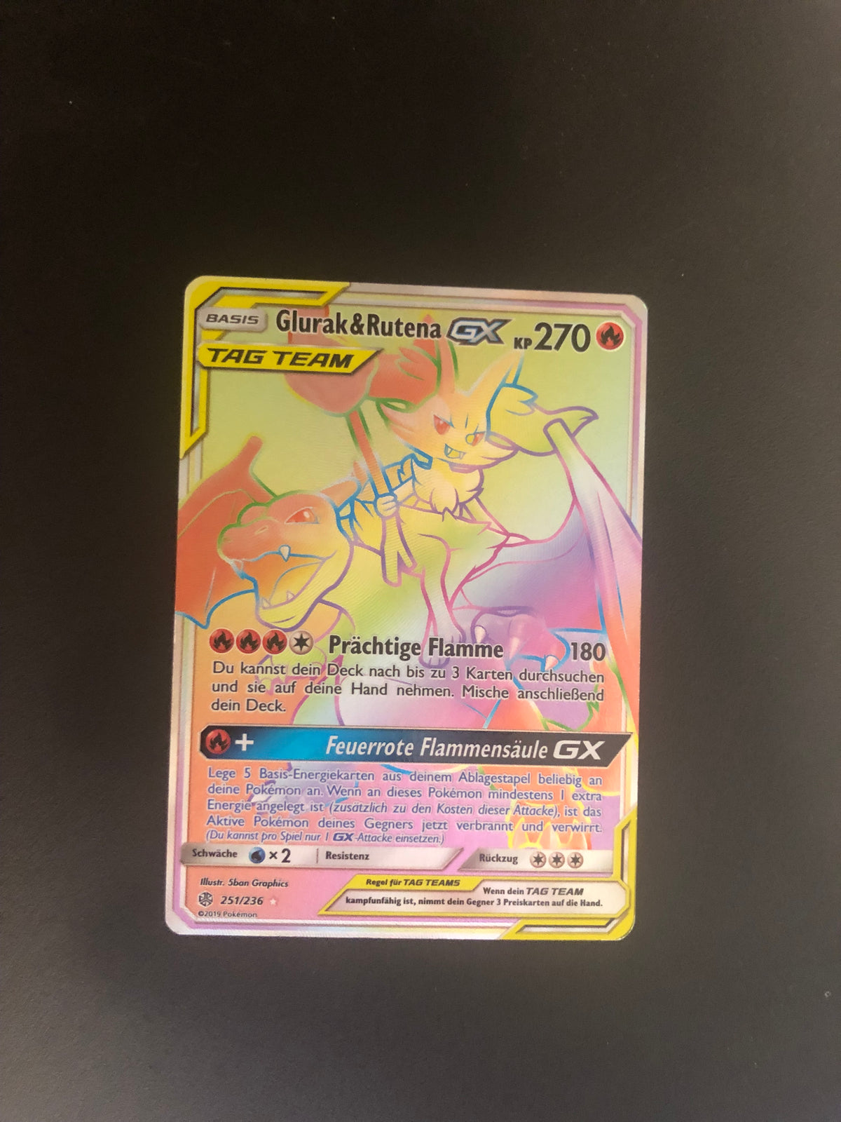 Pokemon Karte GX Tag Team Rainbow Glurak&Rutena 251/236 Deutsch
