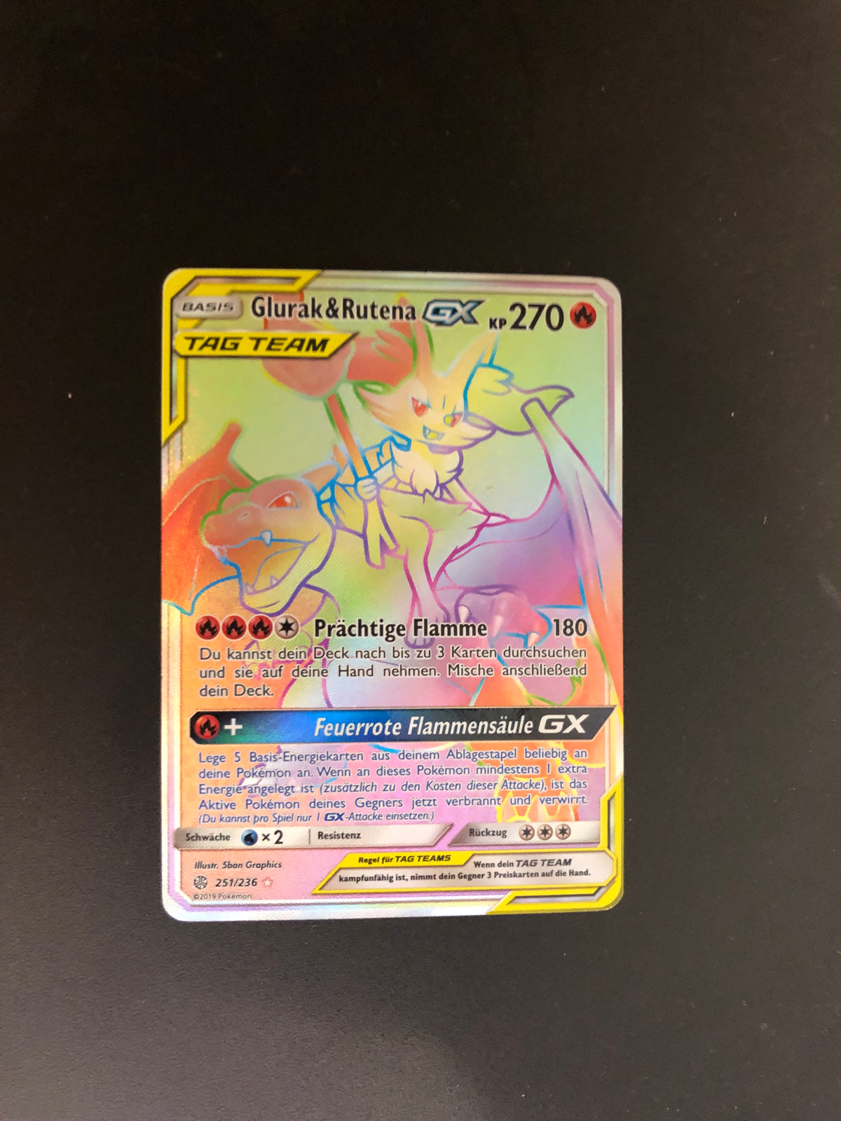 Pokemon Karte GX Tag Team Rainbow Glurak&Rutena 251/236 Deutsch