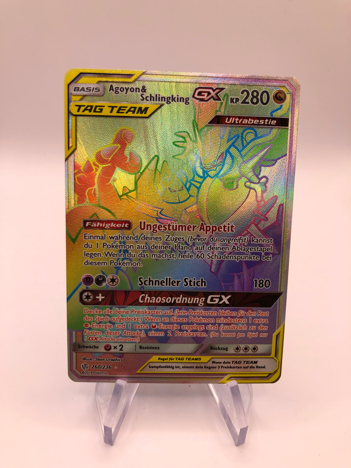 Pokemon Karte GX Tag Team Rainbow Agoyon&Schlingking 260/236 Deutsch