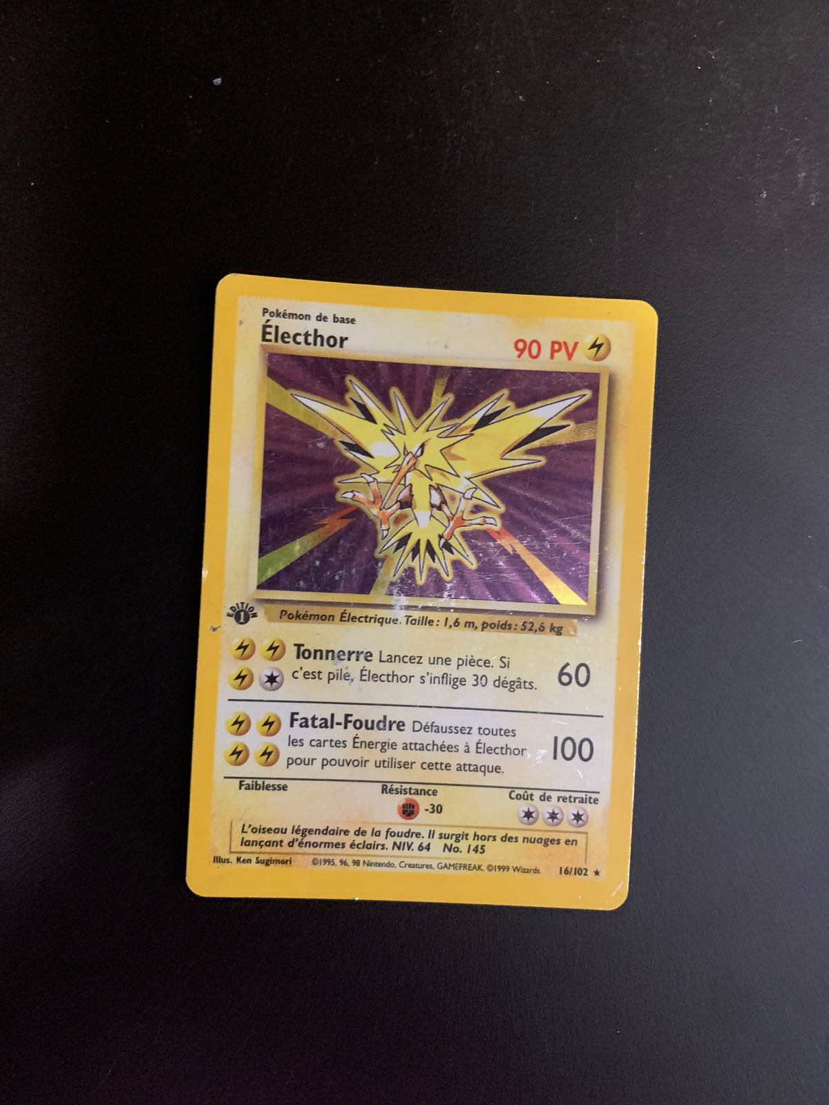 Pokemon Karte Holo Base Set 1.Edition Zapdos 16/102 Französisch