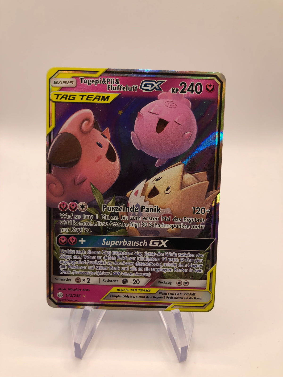 Pokemon Karte GX Tag Team Togepi & Pii & Fluffeluff 143/236 Deutsch