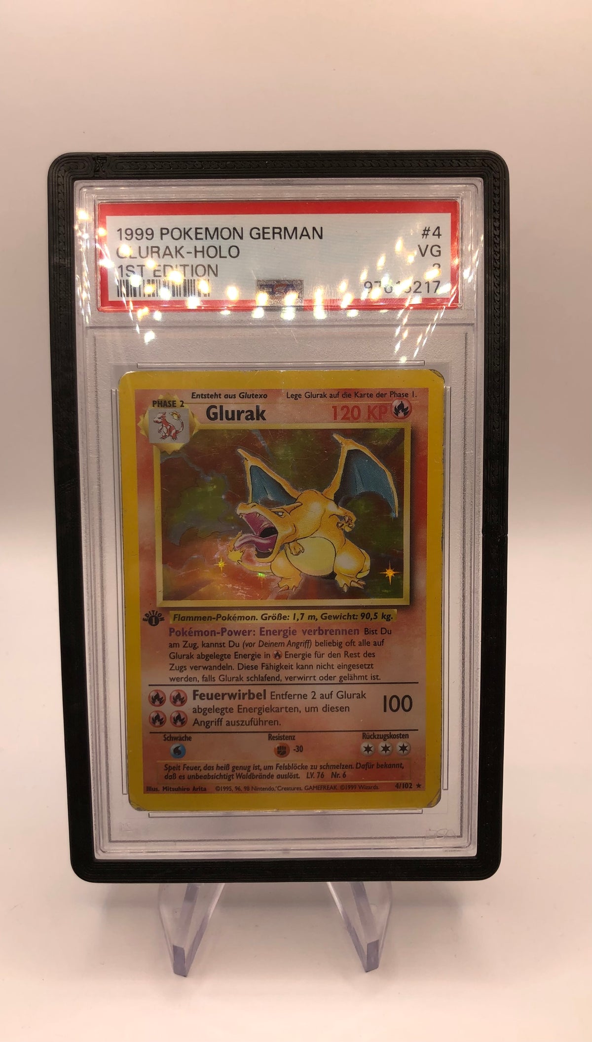 Pokemon Karte Holo 1.Edition Base Set PSA3 Glurak 4/102 Deutsch