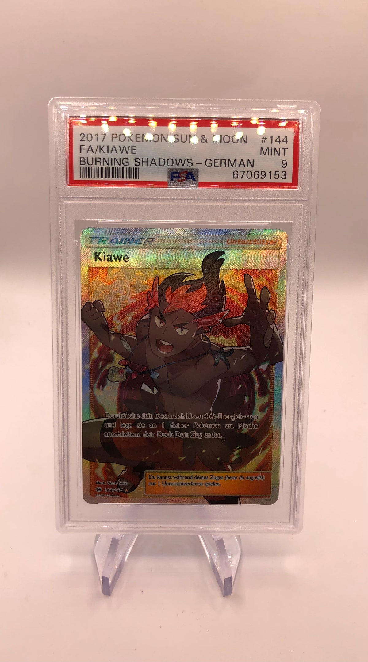 Pokemon Karte PSA 9 Trainer Kiawe 144/147 Deutsch