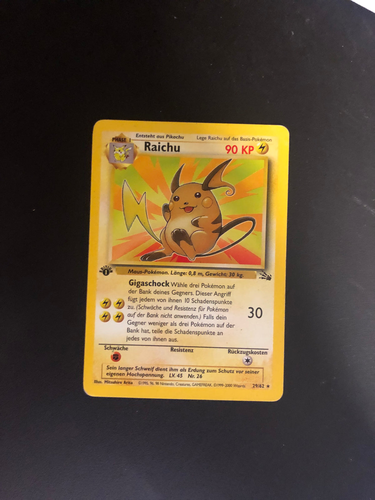 Pokemon Karte 1.Edition Holo Fossil Raichu 29/62 Deutsch