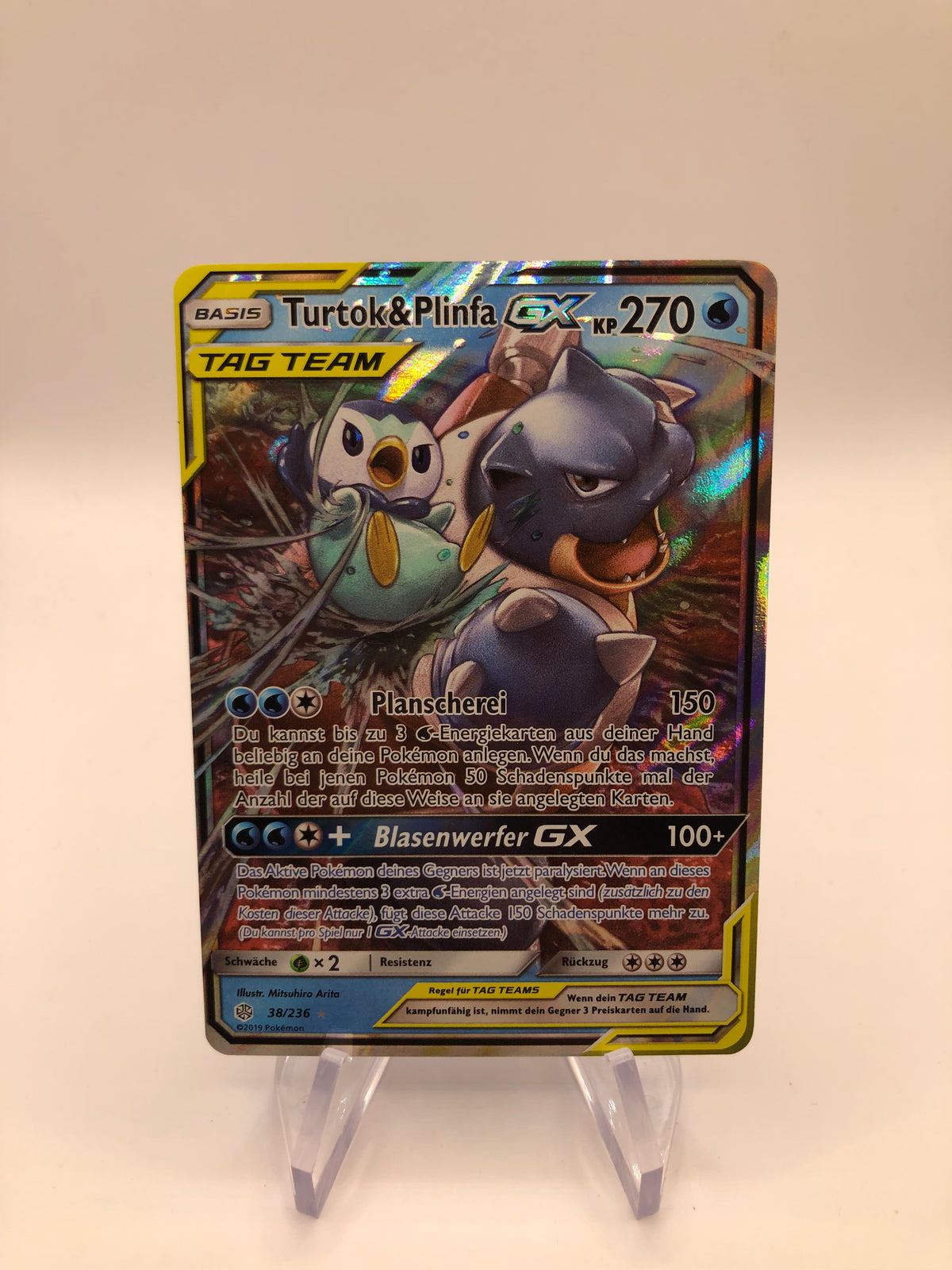 Pokemon Karte GX Tag Team Turtok & Plinfa 38/236 Deutsch