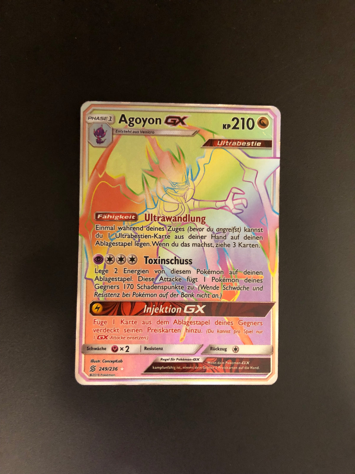 Pokemon Karte GX Rainbow Agoyon 249/236 Deutsch